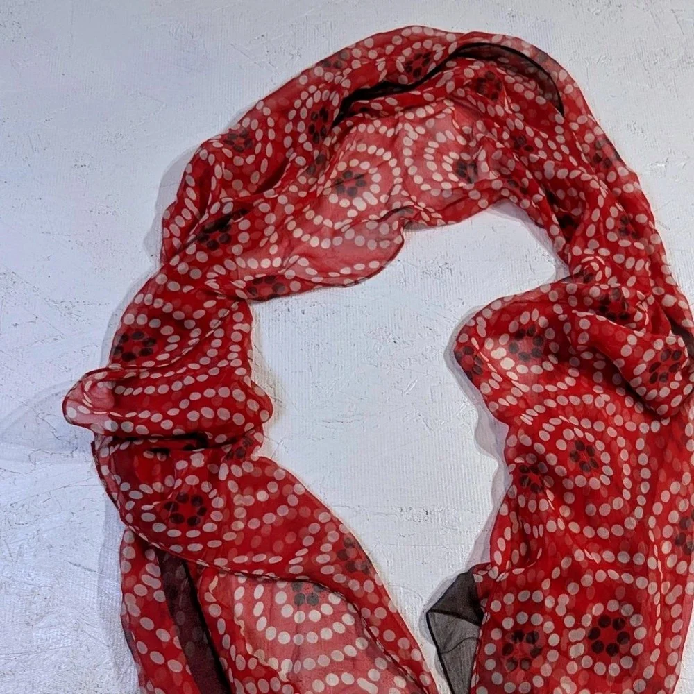 Red‎ White Black Geometric Print Sheer Chiffon Scarf Wrap Accessory
